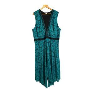 Pyramid Collection Lisa Floral Lace Hi-Low Dress Teal Women's 2X Formal Party